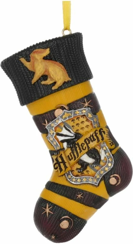 Ornament varës NEMESIS NOW Harry Potter Hufflepuff Stocking, prej rrëshire, i pikturuar me dorë, i licencuar zyrtarisht, verdhë/zi