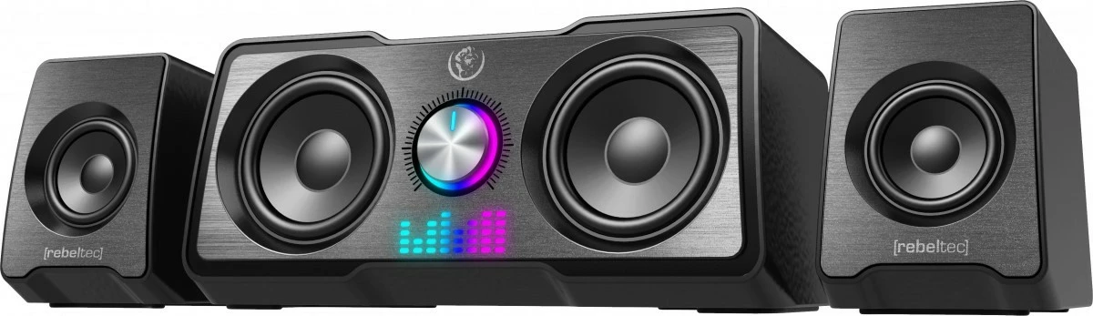 Altoparlantë multimedia Rebeltec ROCK 2.1, me subwoofer, RGB LED, i zi