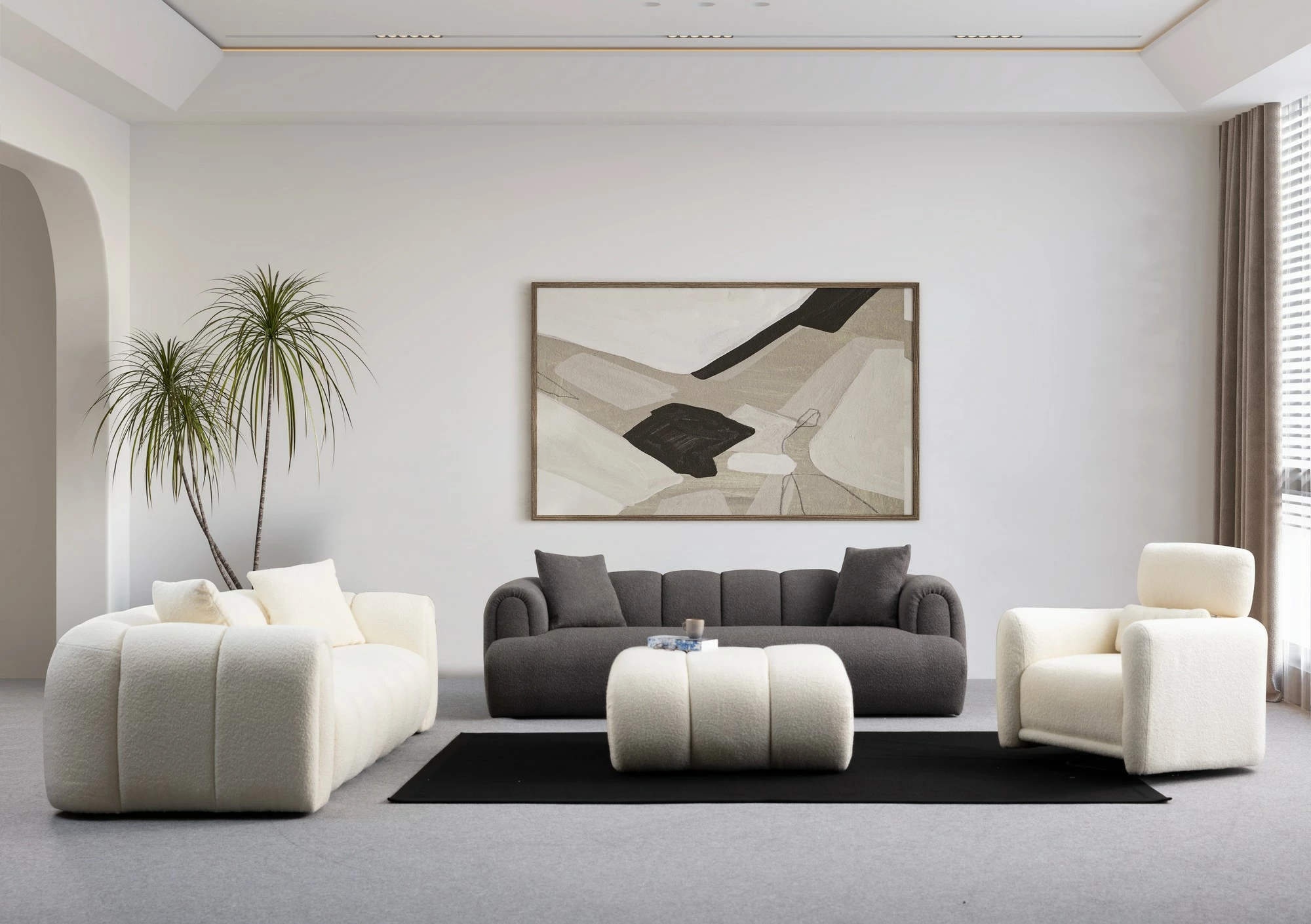 Divan treshe Atelier del Sofa, Puffy 3 Plain, ngjyrë antracit
