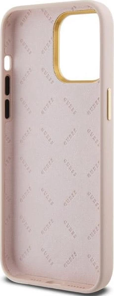 Mbështjellës Guess Silicone Script Metal Logo & Frame për iPhone 15 Pro Max, Rozë
