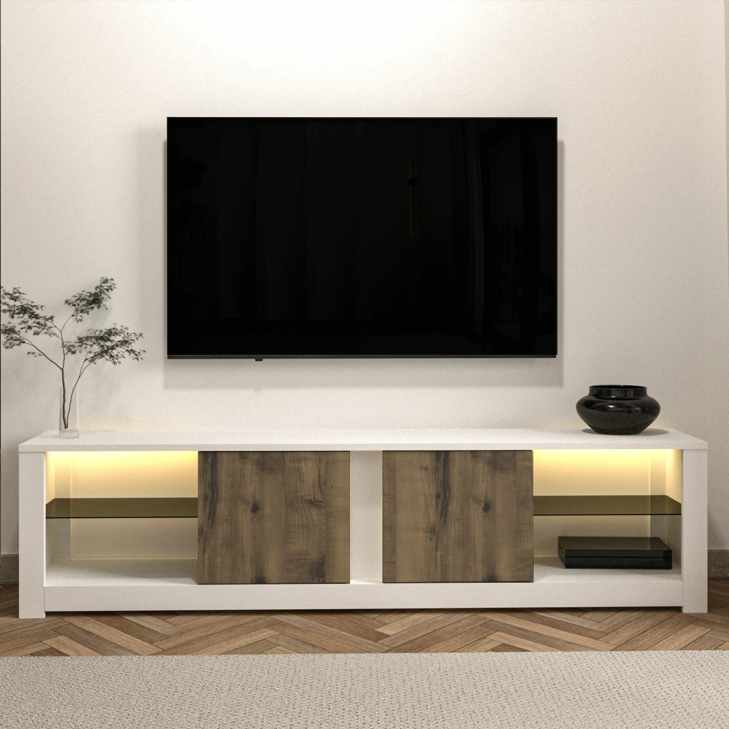 Komodë TV Hanah Home, Aydos, e bardhë dhe lis