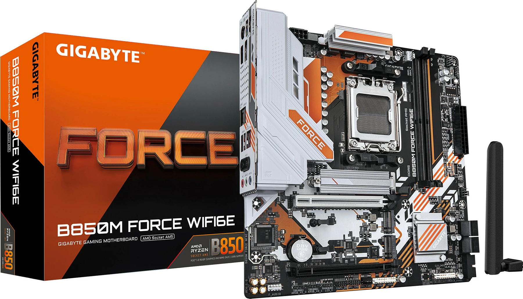 Pllakë amë Gigabyte B850M FORCE WIFI6E, Socket AM5, DDR5 deri 9600MHz (OC), Wi‑Fi 6E, mATX, bardhë/zi