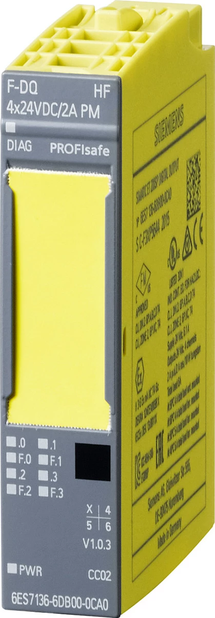 Modul dalje digjitale safety Siemens SIMATIC 6ES7136-6DB00-0CA0, ET 200SP, 4x24V DC 2A, Profisafe, gri/verdhe