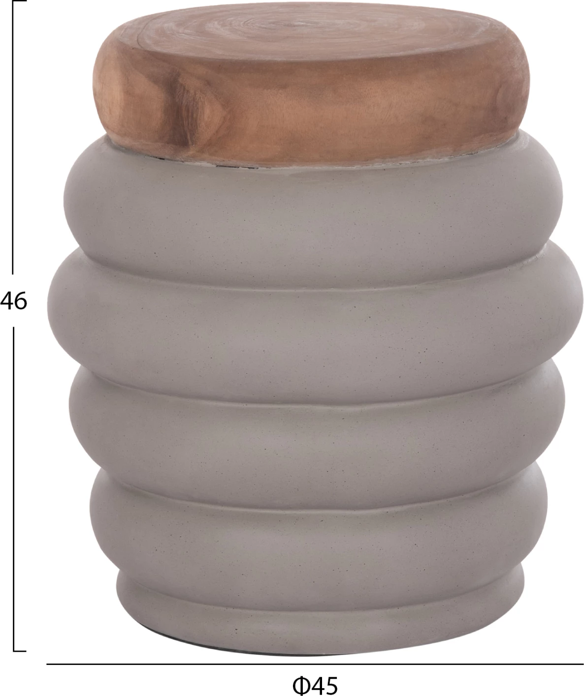 Tavolinë anësore PUFFAT, fibër-cement gri, sipërfaqe dru tik, FH18172.03, 45x46cm