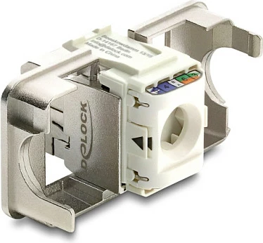 Modul Keystone DeLOCK RJ45 në LSA Cat6A i ekranizuar, pa vegla, argjendtë