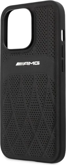 Mbështjellës Mercedes AMG Leather Curved Lines për iPhone 13 Pro Max, i zi
