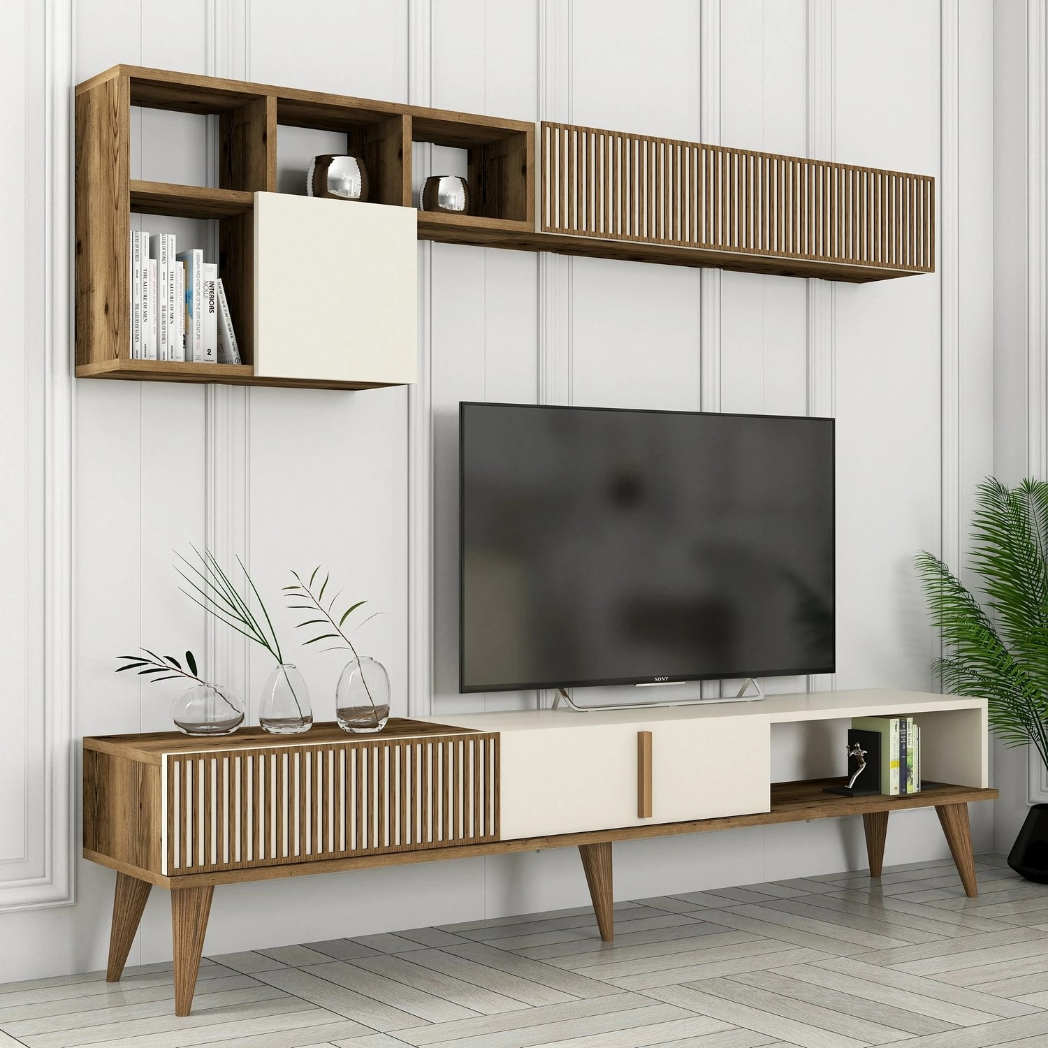 Komodë TV Skye Decor, Milan TV, ngjyrë arre, krem