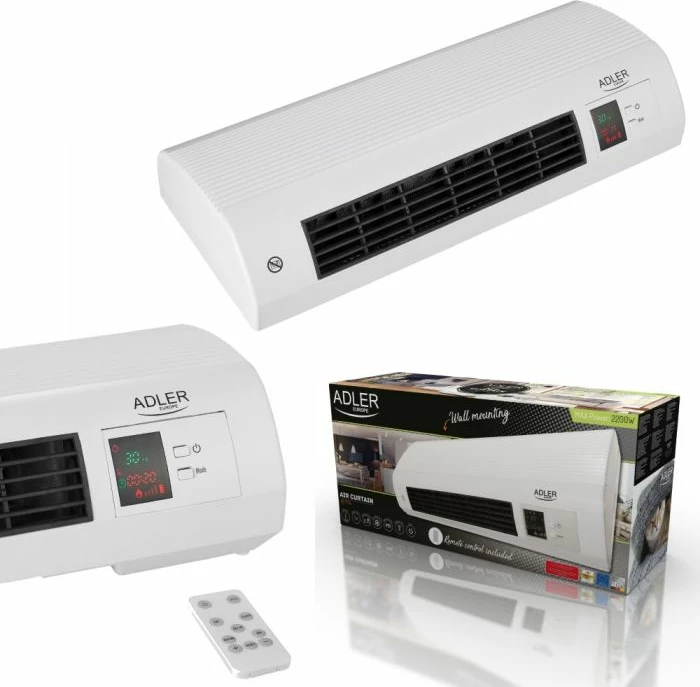 Perde ajri me ngrohje ADLER AD7714 2200 W, element qeramik, telekomandë, e bardhë