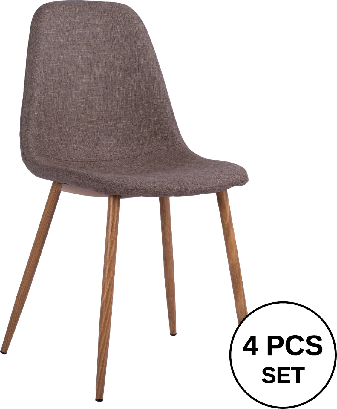 Karrige ngrënieje Leonardo FH00100.03 me këmbë metalike dhe pëlhurë kafe 44x55x85 cm, set prej 4 copë