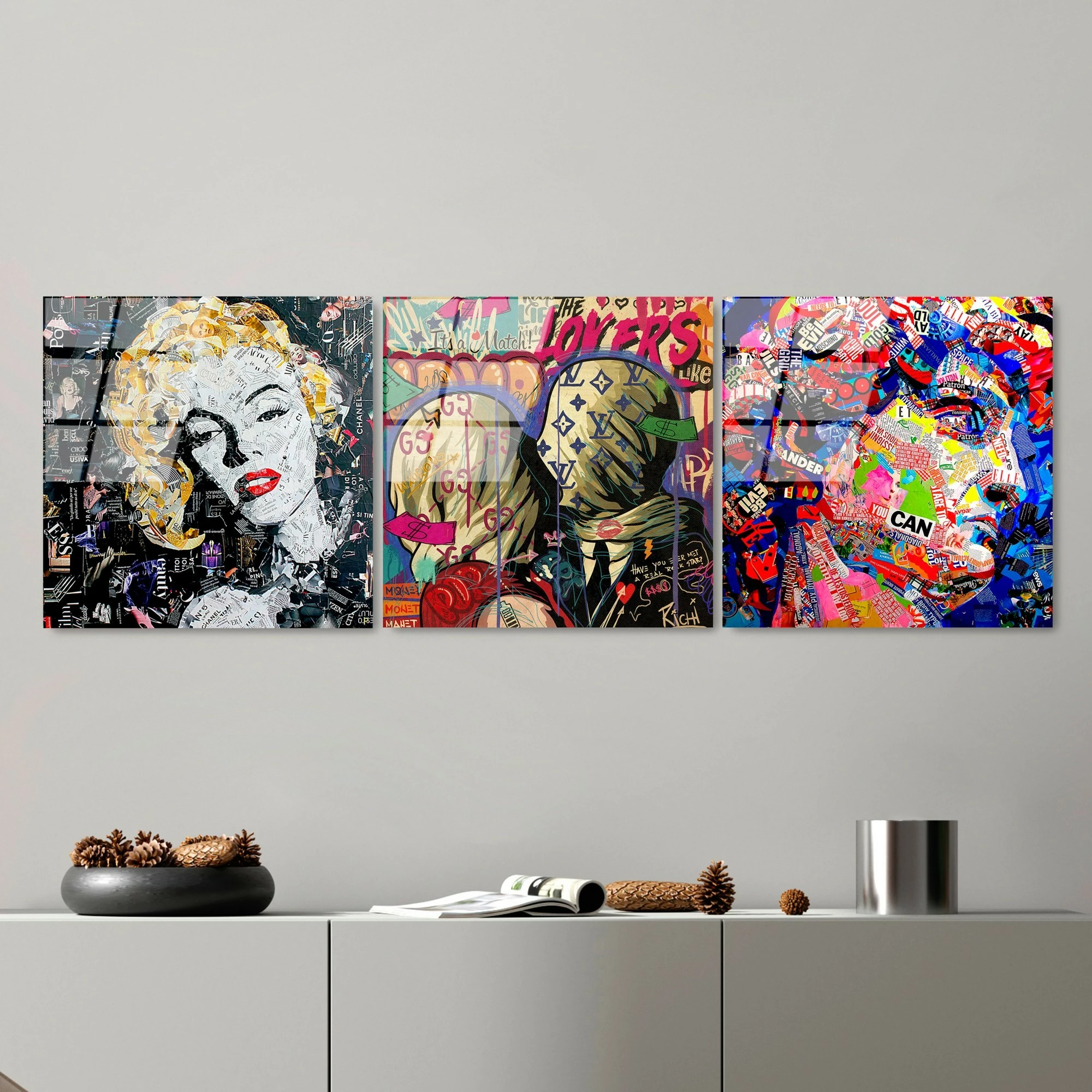 Pikturë dekorative xhami e temperuar (3 copë), Wallity, UV-857, 50x50