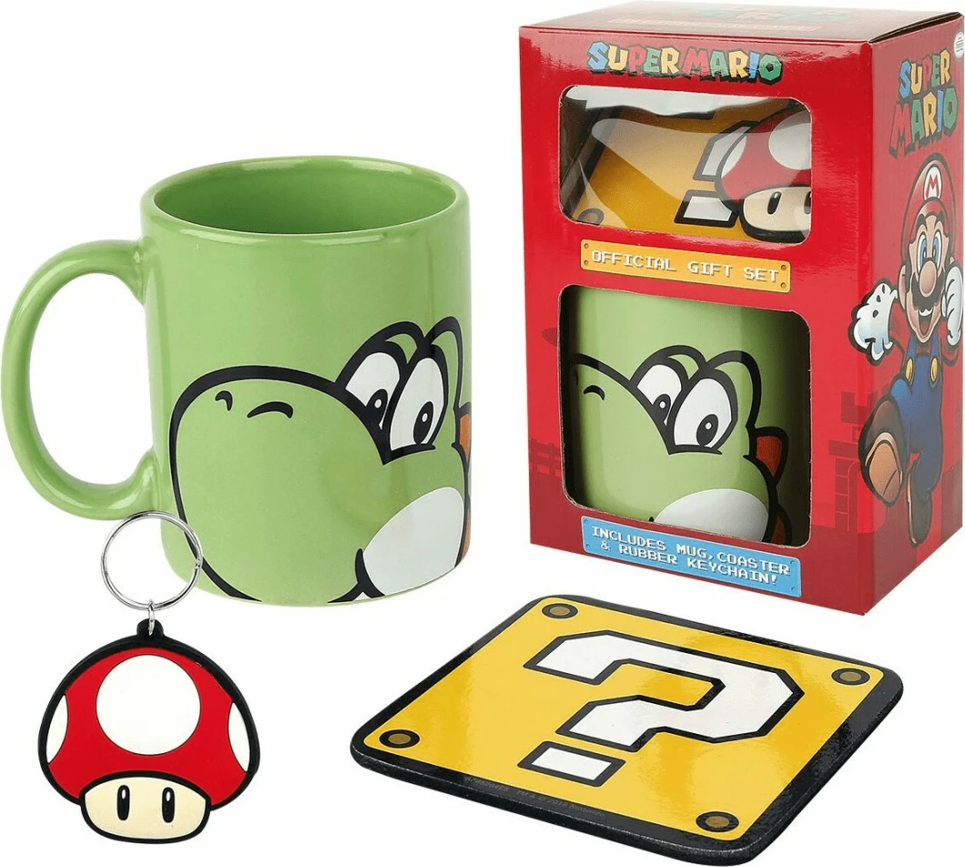 Set dhuratë Pyramid International Super Mario Yoshi, filxhan 315 ml + nënfilxhan + varëse çelësash, i gjelbër