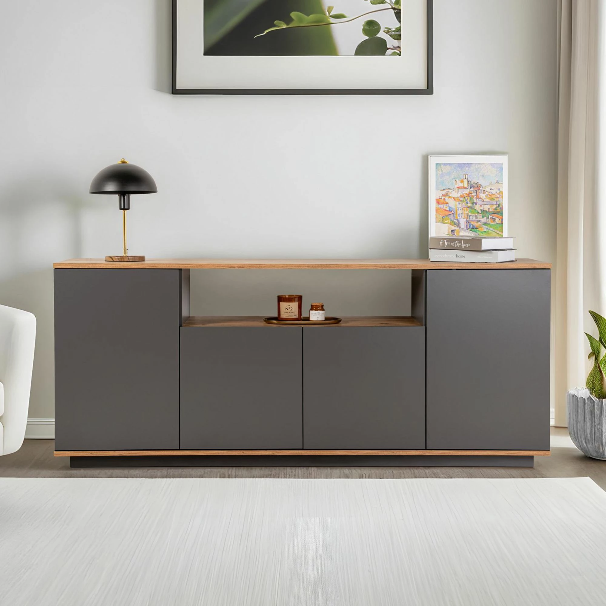 Konsol Skye Decor, ngjyrë antracit dhe Atlantic Pine