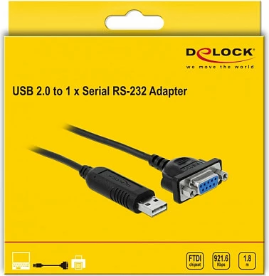Adapter kabllo DeLOCK 66281 USB-A në RS-232, 1.8 m, e zezë