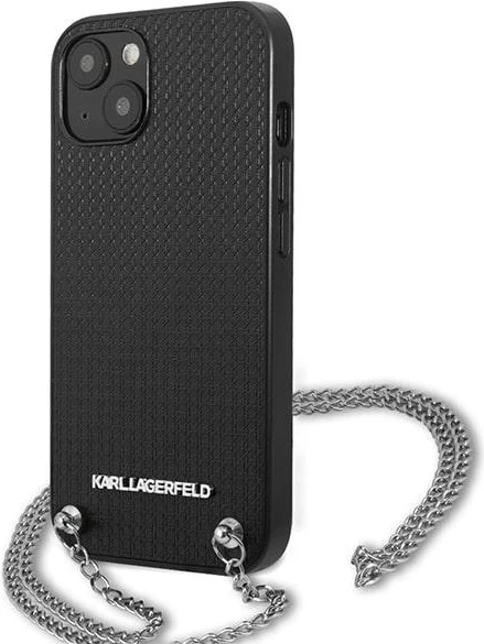 Mbështjellës Karl Lagerfeld KLHCP13SPMK për iPhone 13 mini 5.4\", hardcase, eco lëkurë me teksturë, me zinxhir, i zi