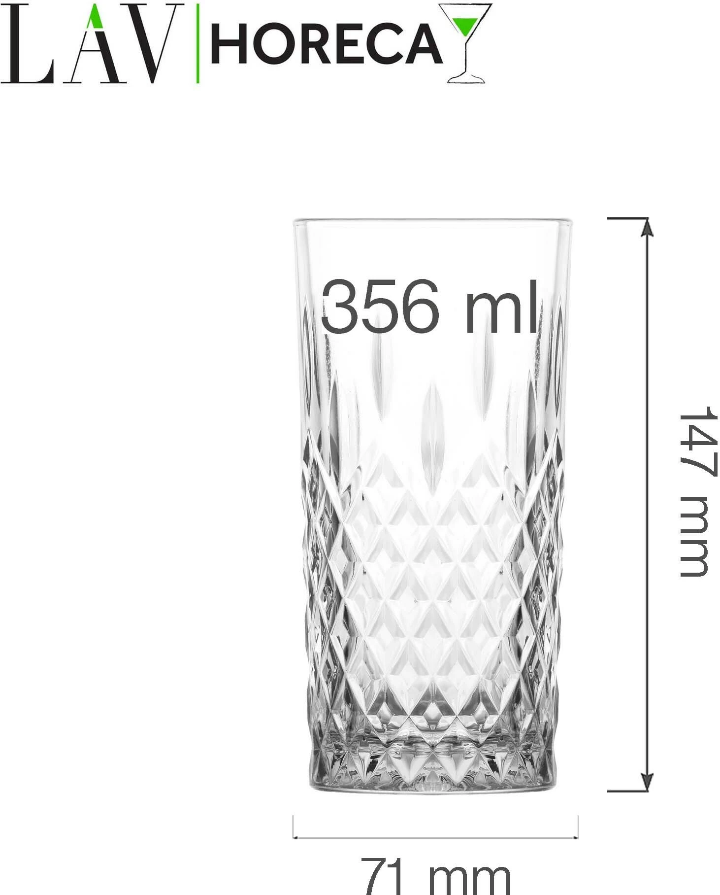 Gotë long drink LAV Edinburgh 356 ml, transparente, set 12 copë