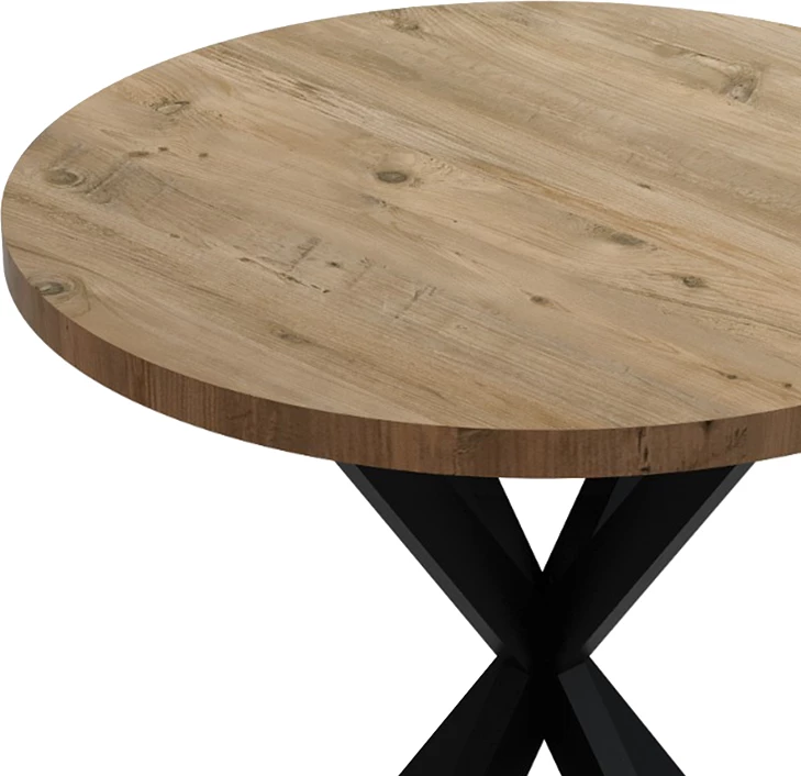 Tavolinë Kalipso melamine, ngjyrë natyrale dhe këmbë metalike të zeza, D70x75cm