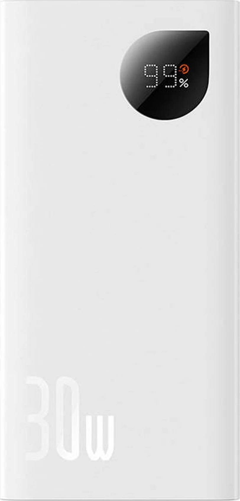 Powerbank Baseus Adaman2 10000mAh 30W PD me display, 3 porta, me kabllo USB-C 30cm, i bardhë