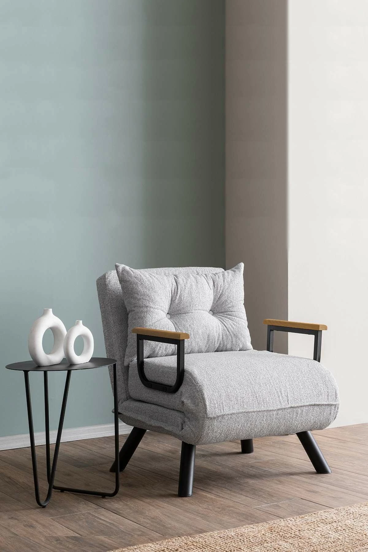 Krevat-karrige një vendës, Atelier del Sofa, Sando Single, material teddy, ngjyrë gri