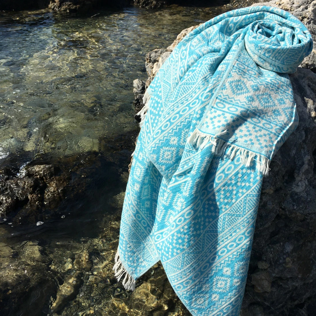 Peshqir plazhi Fouta, model qilimi, ngjyrë turquoise, Mijolnir, 90x170cm