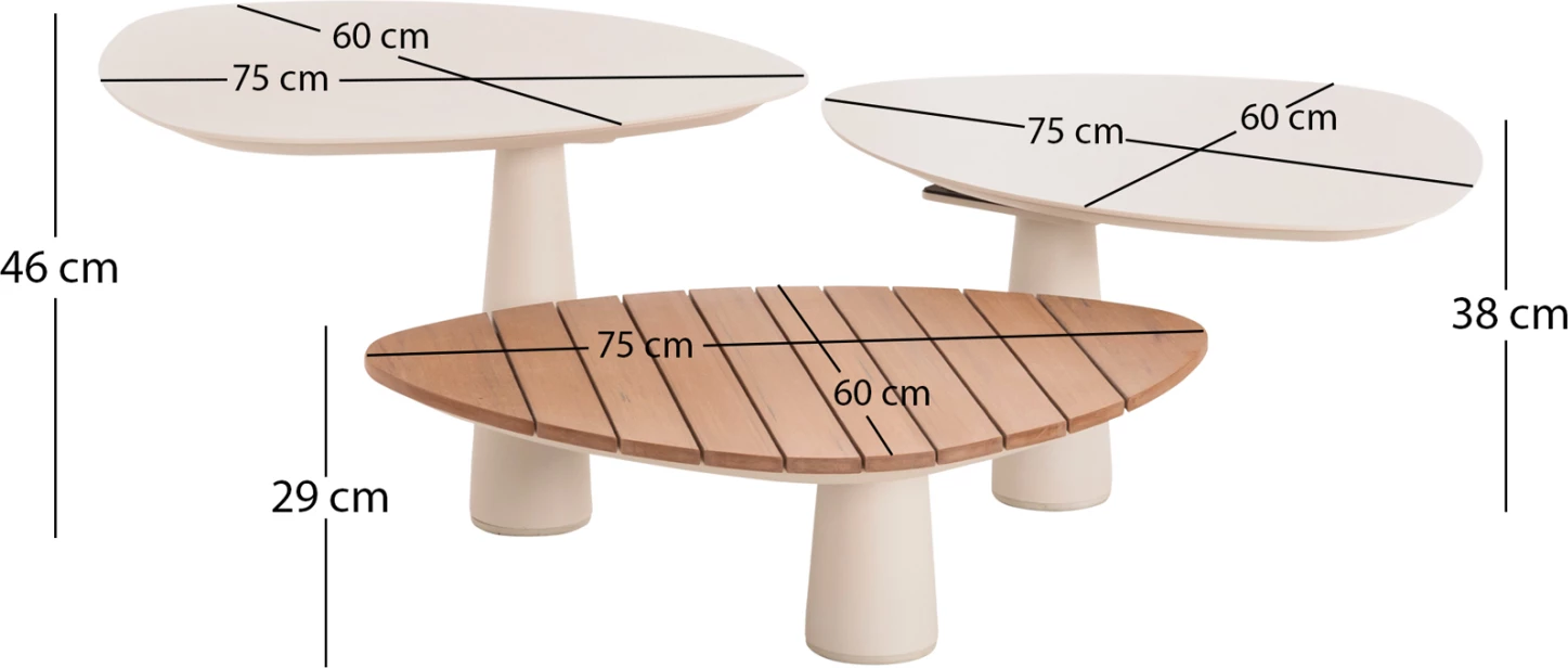 Tavolinë kafeje TRIPPEL, alumin ngjyrë krem, imitacion druri, Φ100x47cm