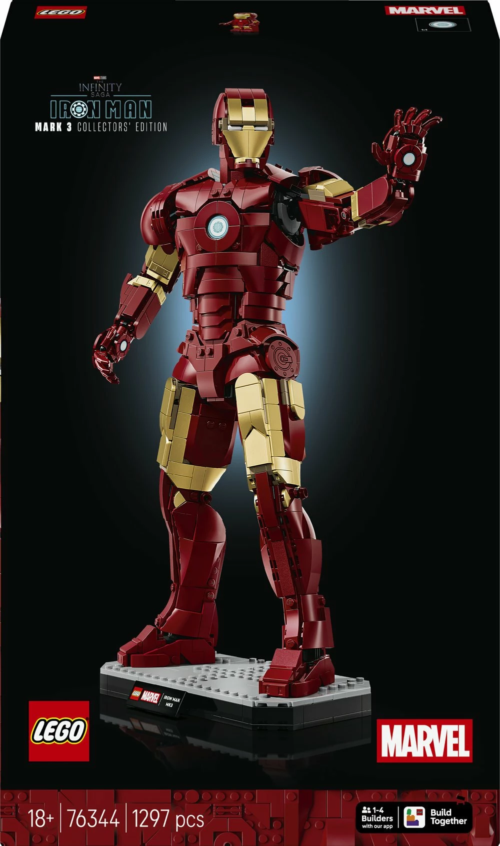 Set ndërtimi LEGO Marvel Iron Man Mark 3 76344, 1297 pjesë, figurë 38 cm, Collector's Edition, me minifigurë
