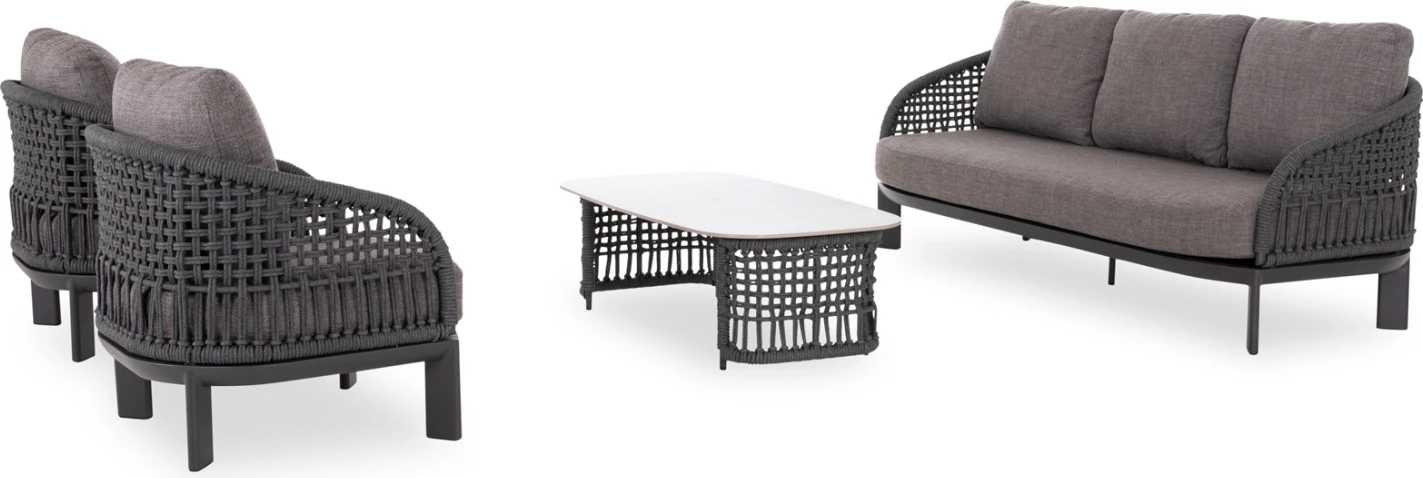 Set lounge 4 pjesësh LADRIS, alumin i zi, litar, jastëkë, CD6405.02