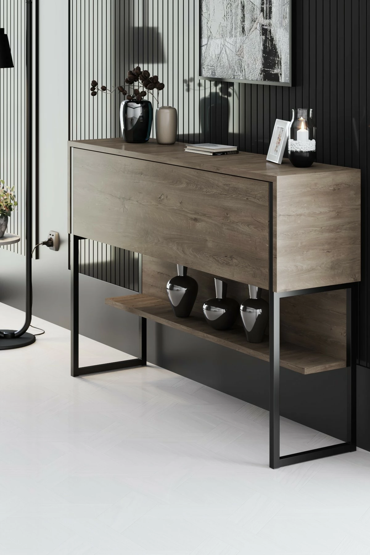 Komodë Hanah Home, Luxe, e zezë dhe arre