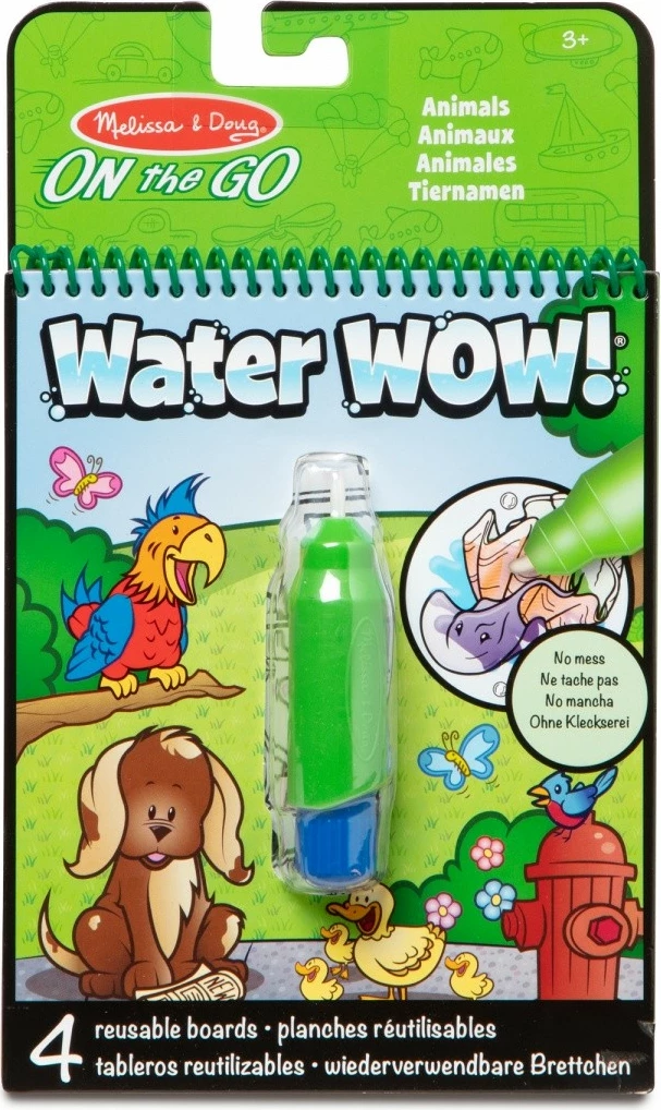 Libër ngjyrosës me ujë, Melissa & Doug, Water WOW! Assortment 6075659, 4 faqe të ripërdorshme, stilolaps uji i rimbushshëm, 1 copë, modele të përziera