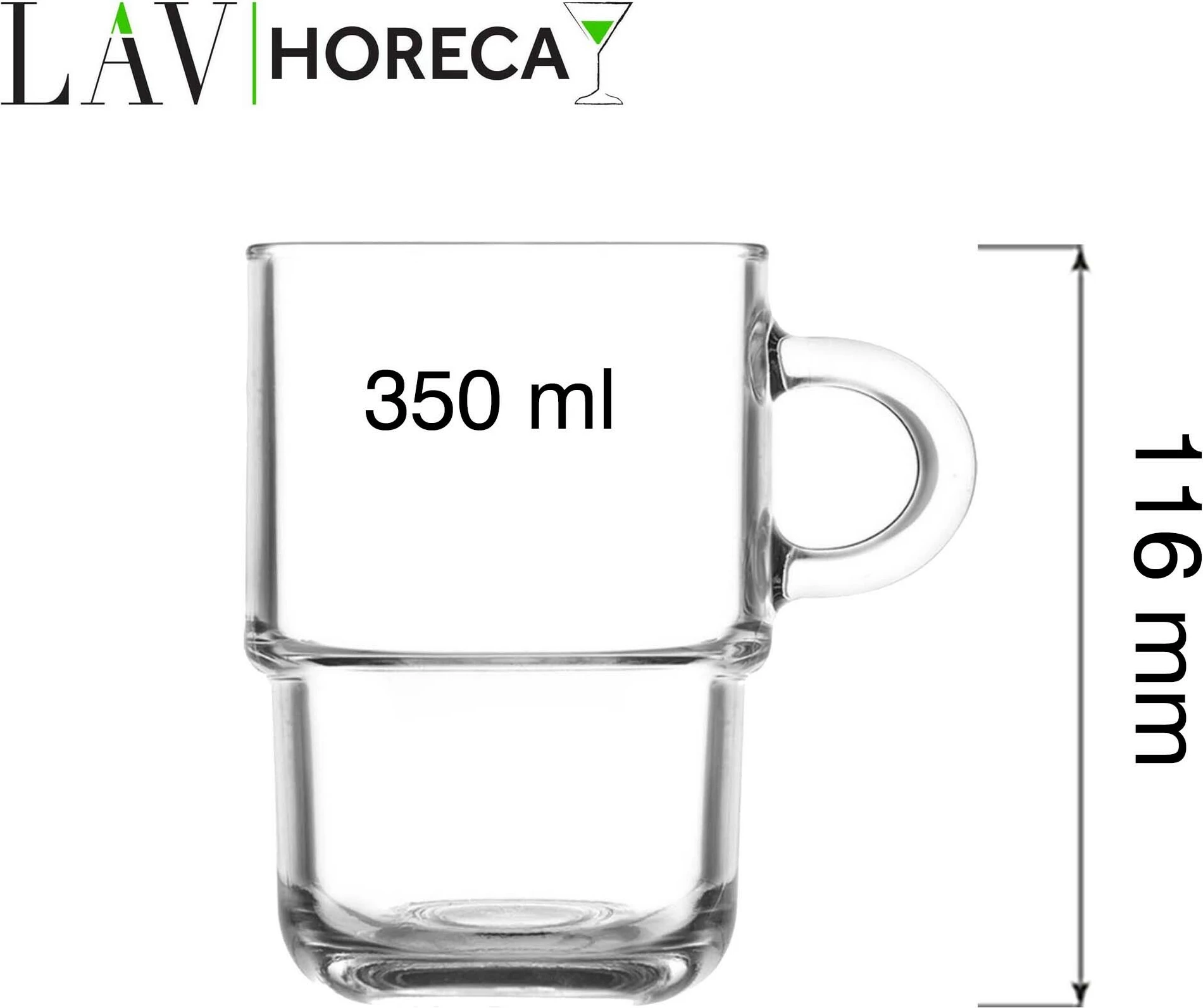Mug qelqi LAV HORECA Cambridge 350 ml, transparent, set 12 copë