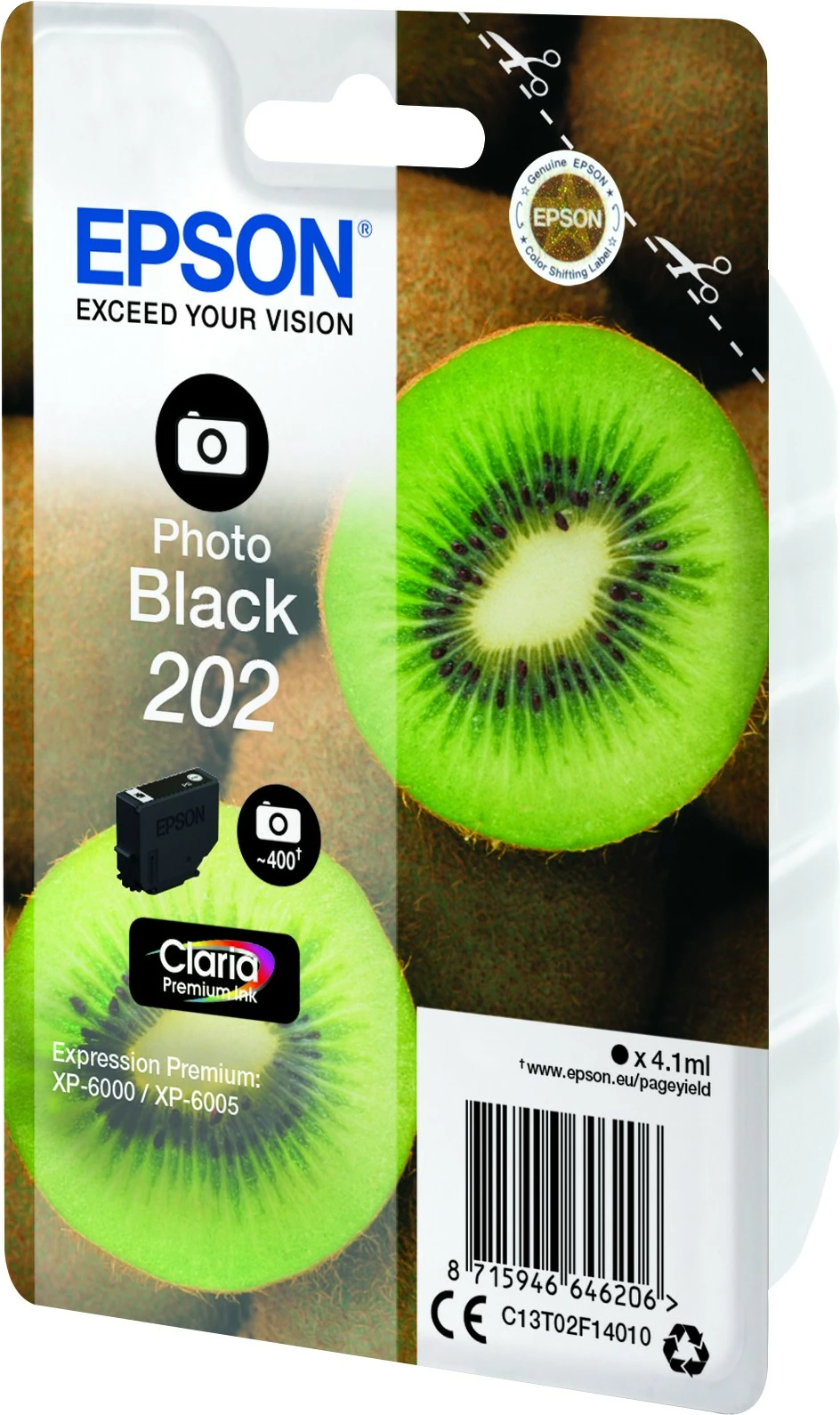 Toner Epson Kiwi 202 Claria Premium, Photo black, 4.1ml, standard yield