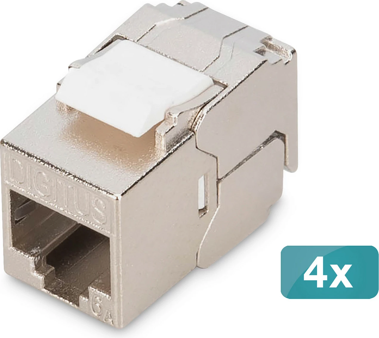 Keystone RJ45 Digitus Cat6A, i blinduar, 10GbE, paketë 4 copë, argjendtë