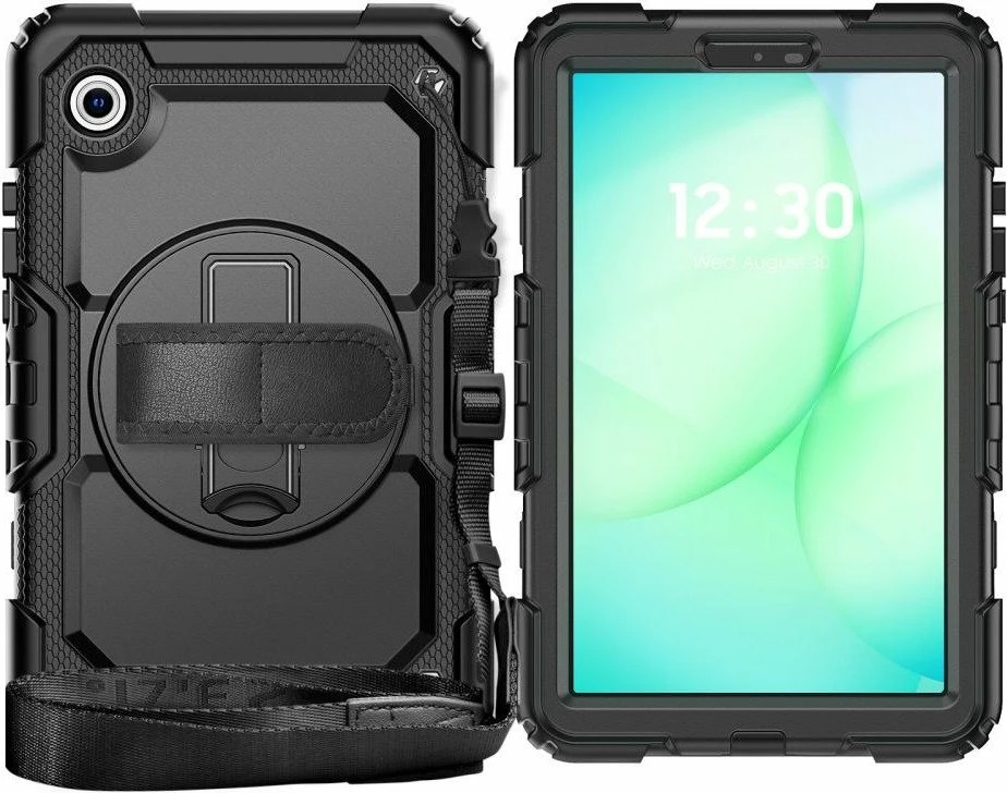 Mbështjellës i fortë për tablet Tech-Protect Solid Samsung Galaxy Tab A9/A11 8.7 (X110/X115/X133/X135), flip, me stand dhe rrip dore, i zi, set me rrip