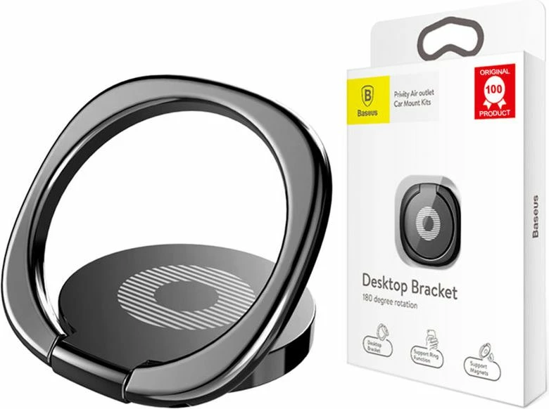 Mbajtës telefoni unazë Baseus Desktop Bracket SUMQ-01, metal, magnetik, me ngjitës 3M, për 4.5-6.8", i zi