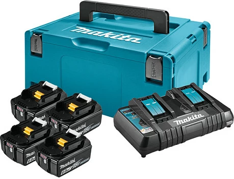 Karikues baterie Makita, 4x BL1860B 18V 6.0Ah, me kasë transporti, blu