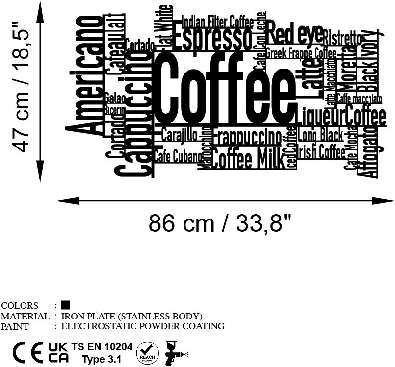 Aksesor dekorativ metalik për mur, Wallity, Coffee Or What?