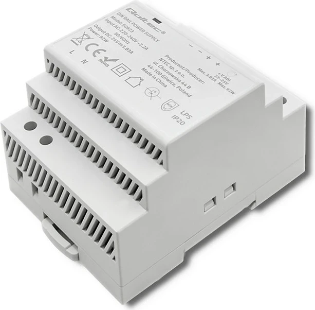 Zasilacz DIN Qoltec 92W 24V 3.83A, Gri