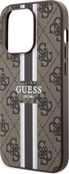 Mbështjellës Guess GUHMP14XP4RPSW për iPhone 14 Pro Max 6.7", 4G Printed Stripes MagSafe, kafe