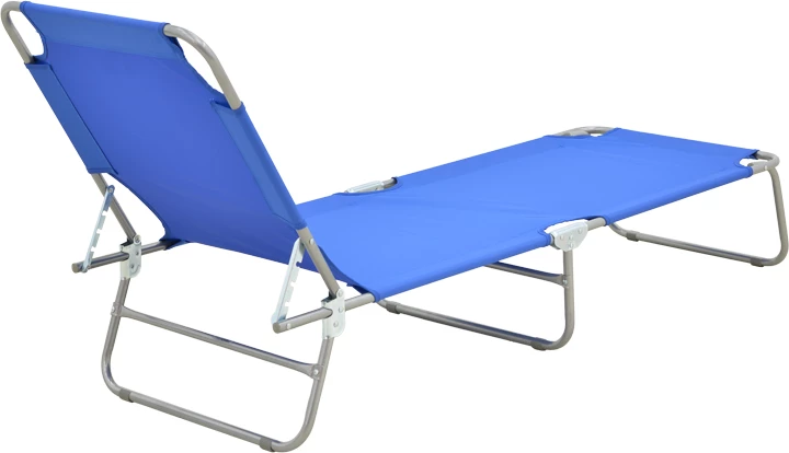 Shezlong metalik-tekstilen për plazh, ngjyrë argjendi-blu, 55x185x24cm