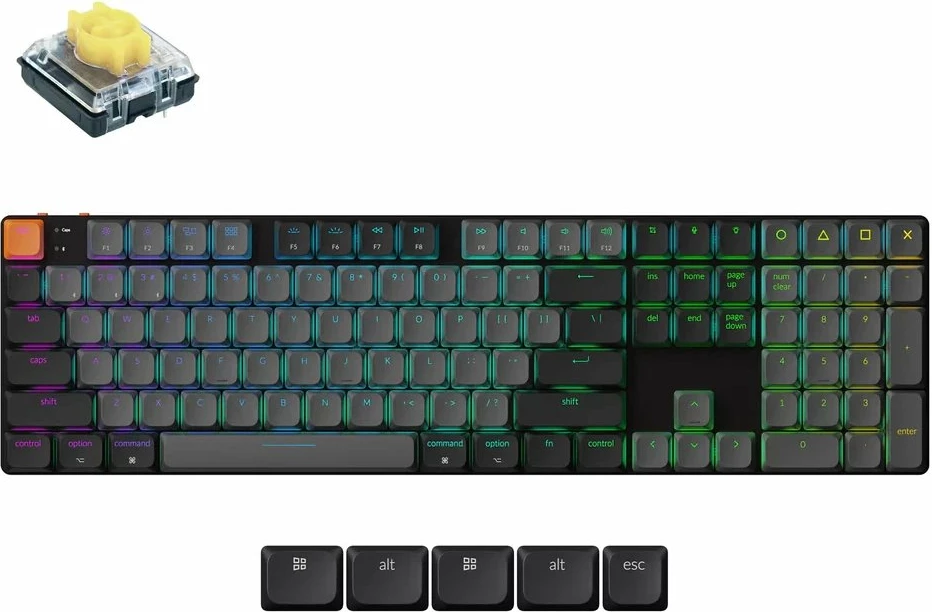 Tastierë mekanike Keychron K5 QMK V2, 100%, wireless Bluetooth/USB, RGB, hot-swappable, Super Banana, US layout, K5X-H4, gri/e zezë