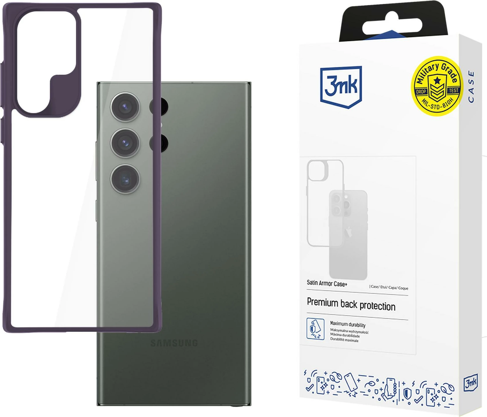 Mbështjellës 3mk Satin Armor Case+ për Samsung Galaxy S24 Ultra, Transparent/Purple