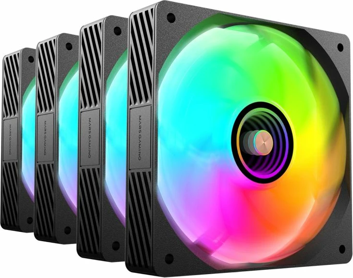 Ventilatorë kompjuteri TACENS Mars MF-SI4KIT 120 ARGB x4 me hub dhe telekomandë, të zinj