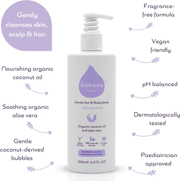 Xhel dushi Kokoso Gentle Hair & Body Wash Unfragranced, 200 ml