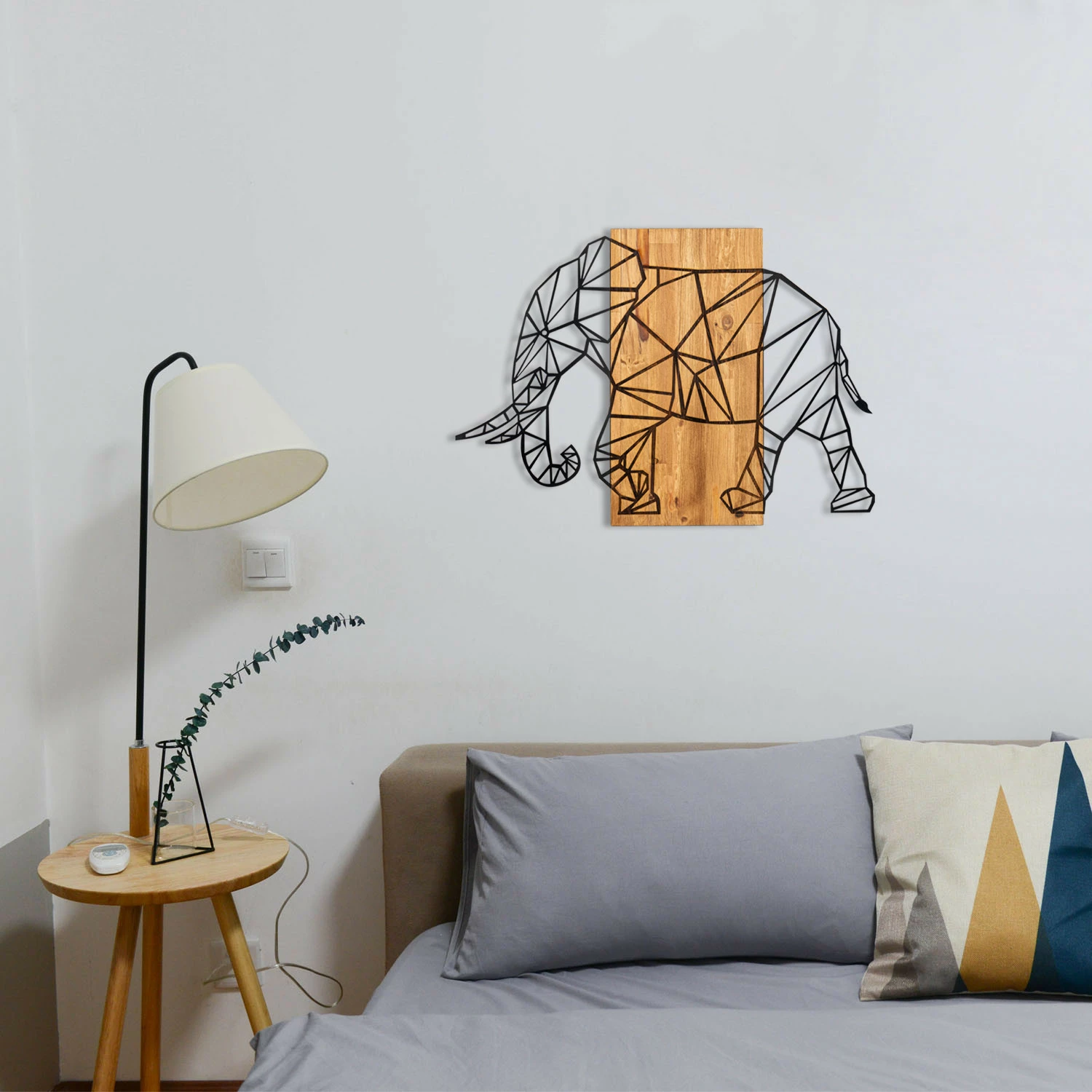 Aksesor dekorativ për mur, dru dhe metal, elefant, Wallity, ngjyrë e zezë dhe arre, 82x58cm