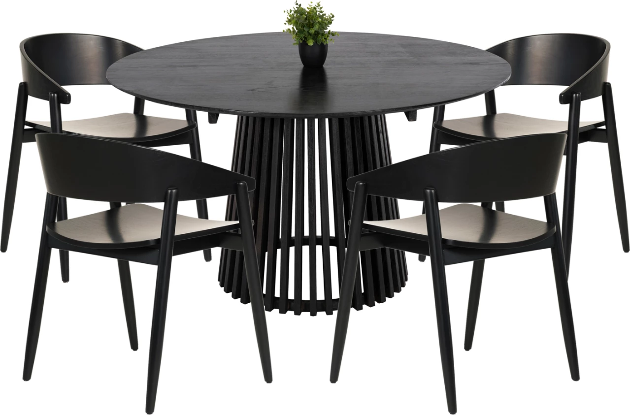 Set ngrënieje CANOP FH21077.02, tavolinë Ø150 cm & 4 karrige, ngjyrë e zezë (5 pjesë)