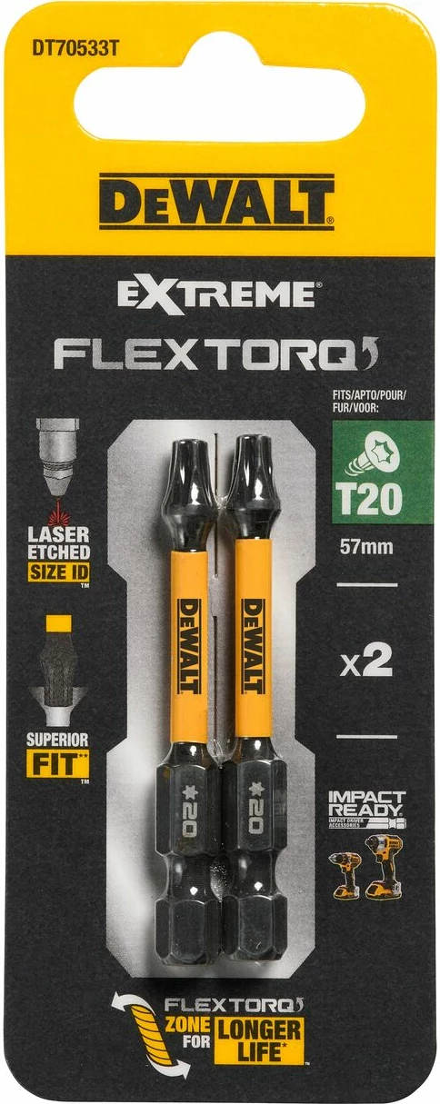 Bit Torx DeWalt DT70533T EXTREME FLEXTORQ T20 57mm, 2 copë