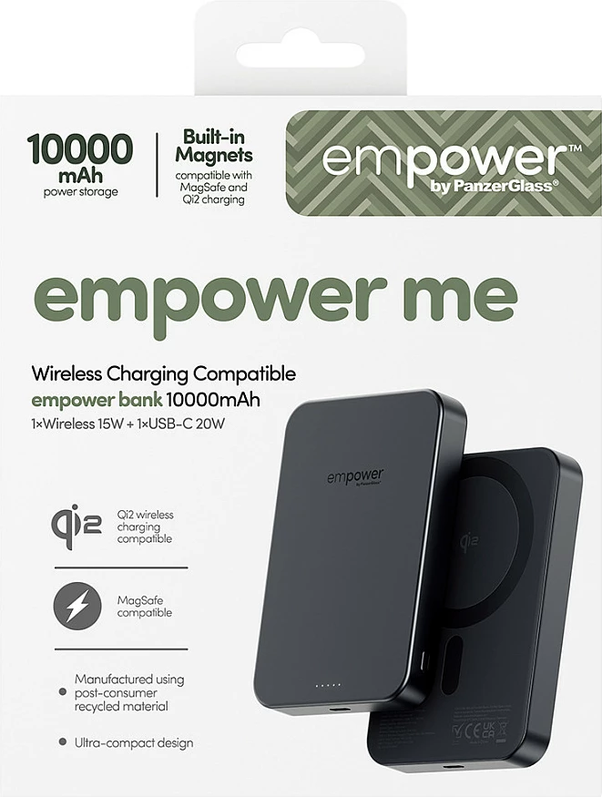 Power bank PanzerGlass empower Bank 10000mAh, MagSafe/Qi2, USB-C 20W, i zi