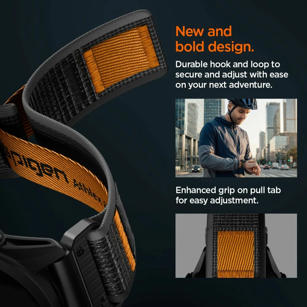 Rrip ore Spigen Athlex Air QuickFit 22mm për Garmin, najlon i endur, Velcro, zi/portokalli, 1 copë