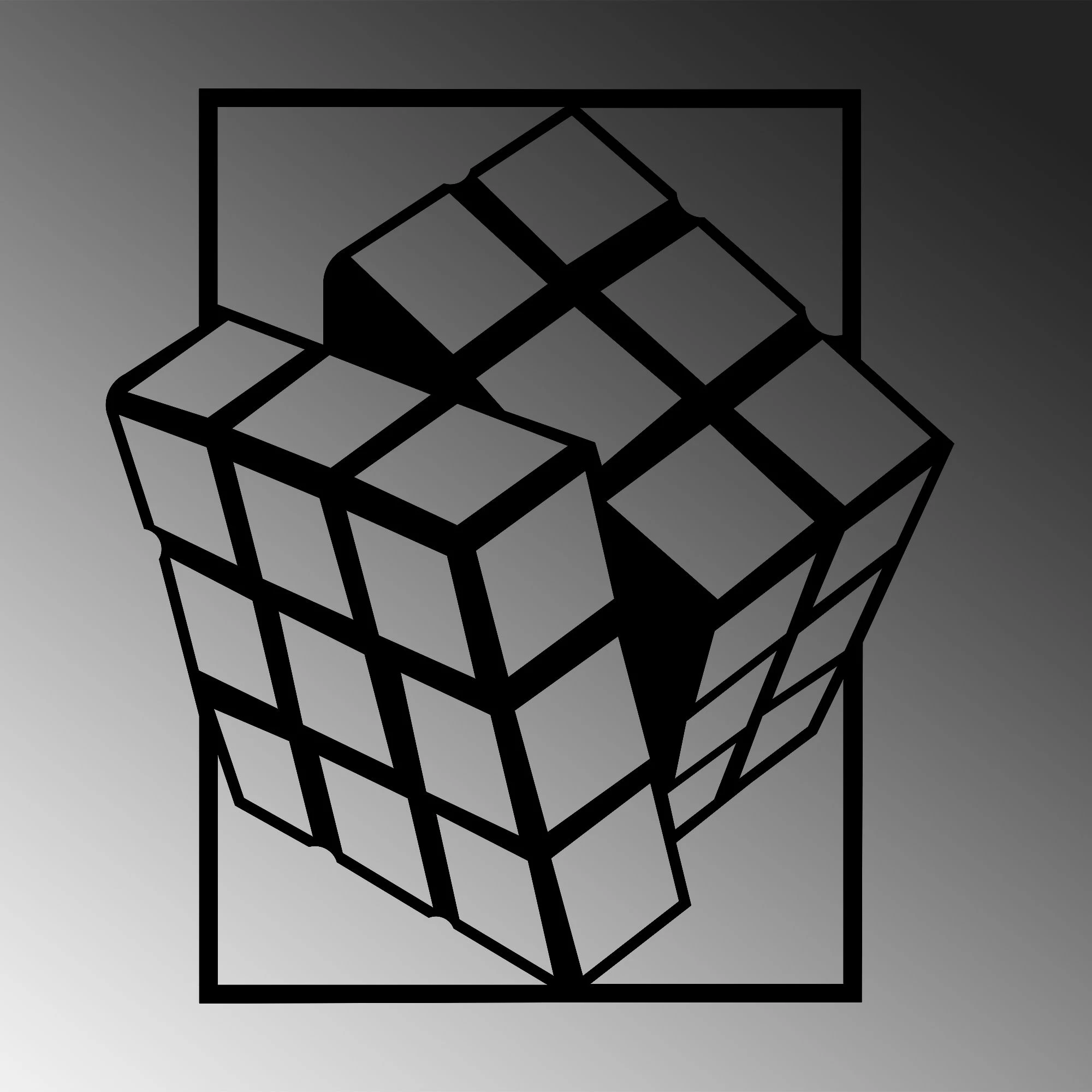 Aksesor metalik dekorativ për mur, Rubik's Cube, ngjyrë e zezë