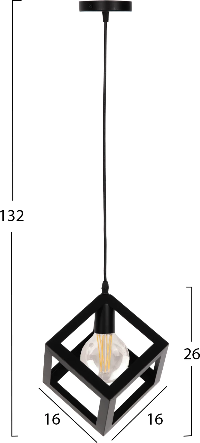 Llambë varëse tavani FH4192 kub metalik i zi 16x16x132Hcm