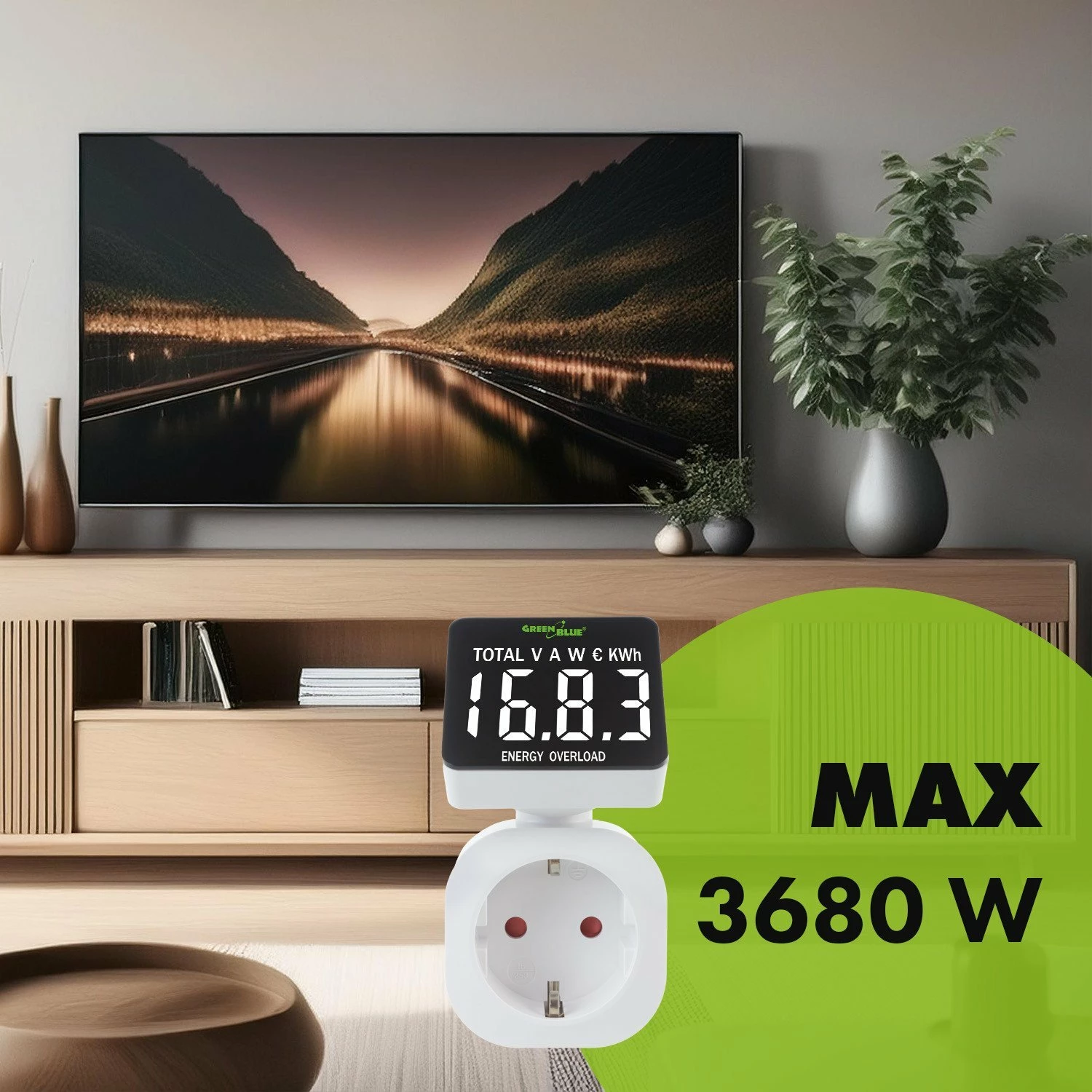 Matës energjie (wattmetër) GreenBlue GB620 E, 16A, max 3680W, me memorie, i bardhë